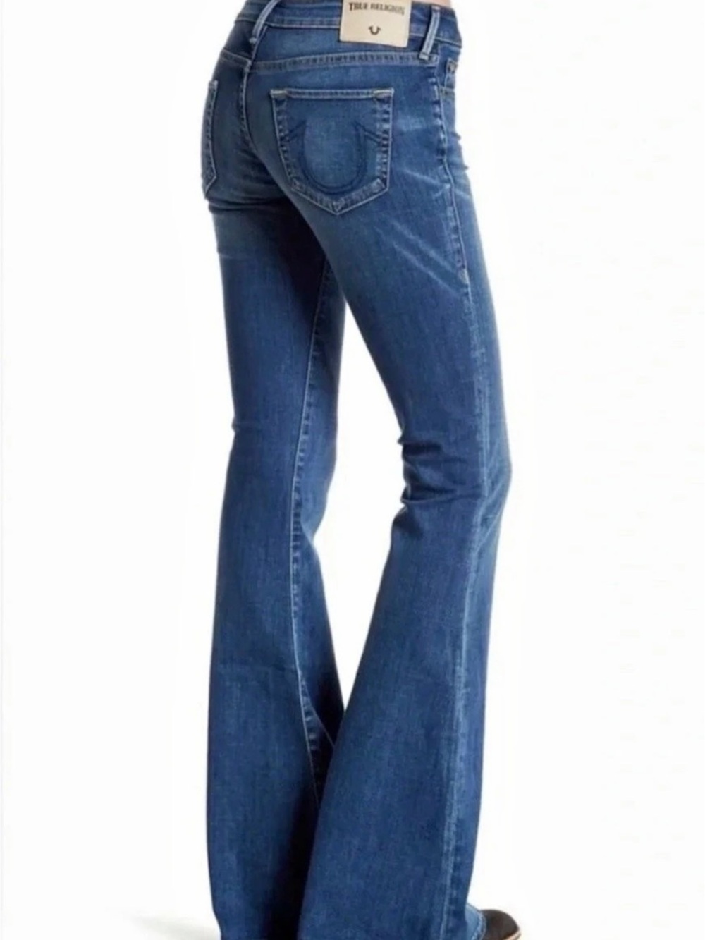 True Religion KARLIE Low Rise Bell Bottom Flare Jeans in Blue Waist 32